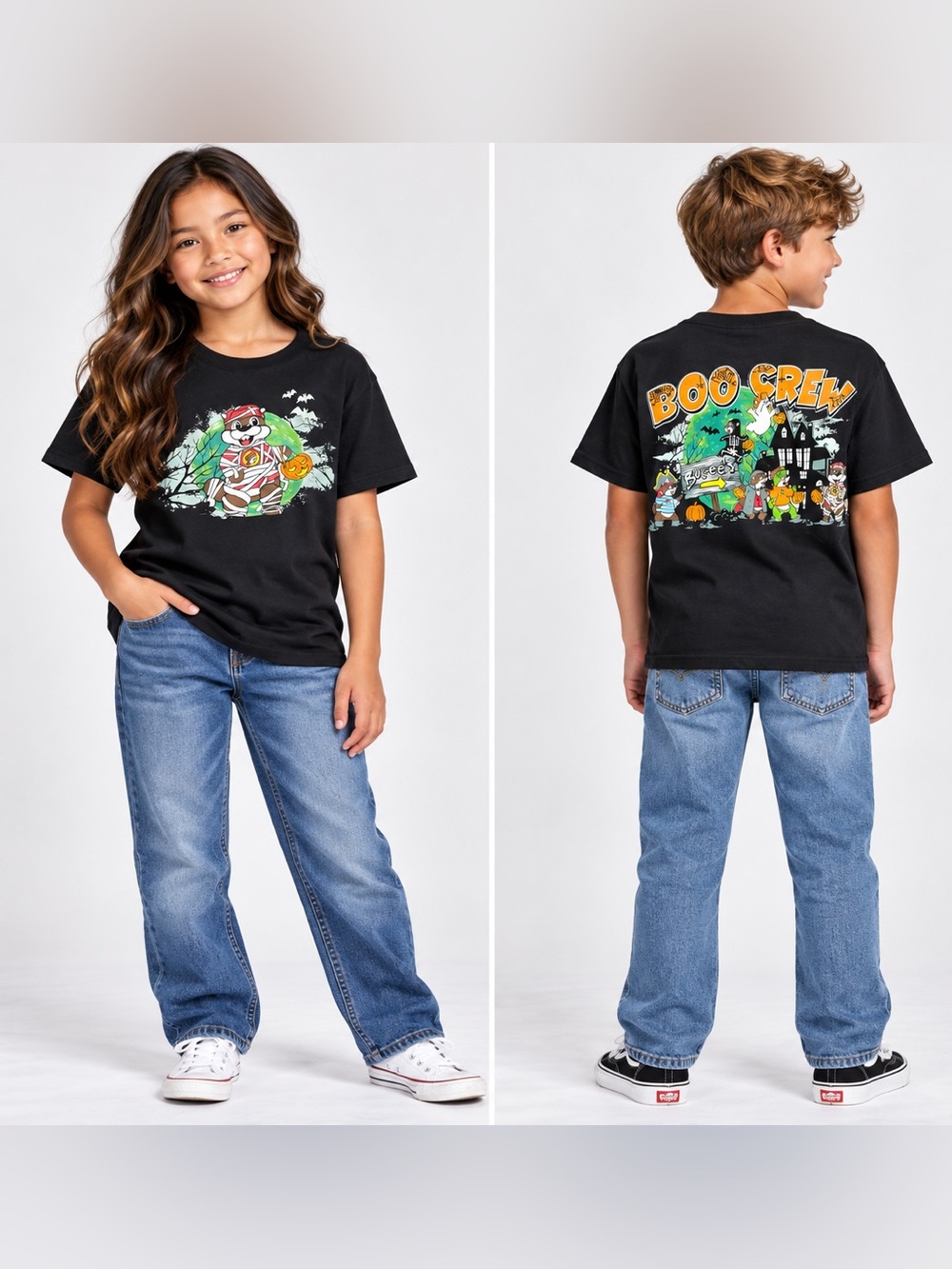 Youth Buc-ee’s black Halloween Tshirt Boo Crew tee beaver mummy cotton LARGE